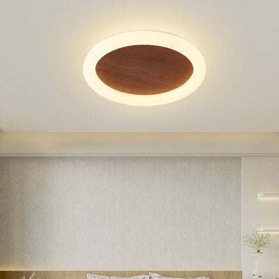 Japanese Minimalist Wood Grain Round Iron LED Flush Mount Ceiling Light