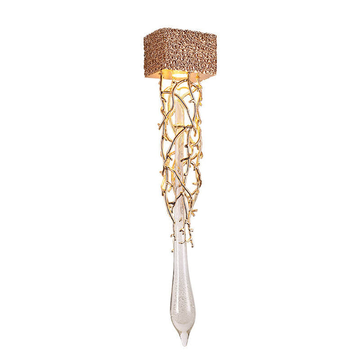 Modern Luxury Brass Tree Branch Hardware Crystal Water Drop Design 1-Light Wall Sconce Lamp