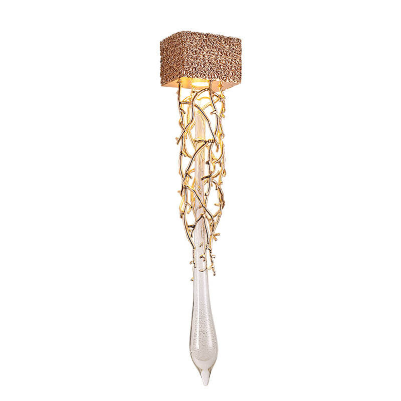 European Light Luxury Brass Tree Branch Crystal Water Drop Design 1-Light Wall Sconce Lamp