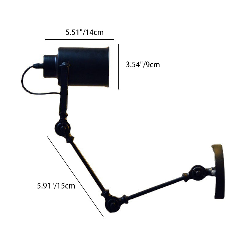 Zeitgenössische Industrie Zylinder Swing Arm Eisen Aluminium 1-Licht Wandleuchte Lampe für Wohnzimmer 