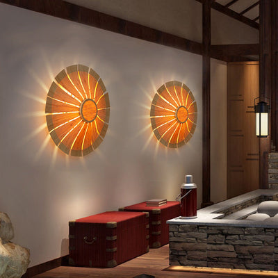 Traditionelle chinesische runde Bambus-Kunstpergament-Wandleuchte mit 1 Licht für Schlafzimmer 