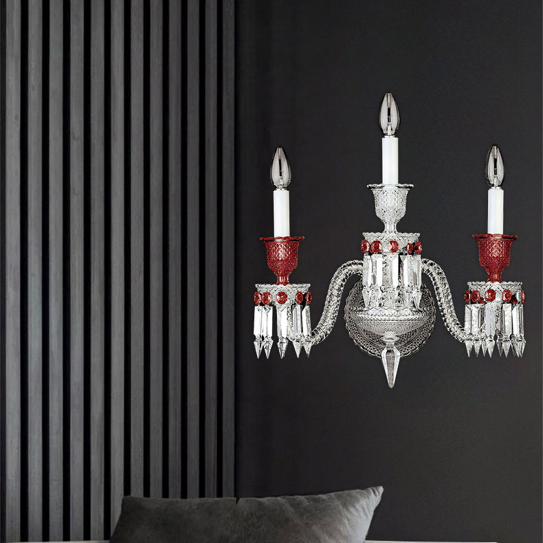 Traditionelle europäische Zylinderzweigpfeil-Kristallglas-Wandleuchterlampe mit 2/3 Lichtern für Wohnzimmer 