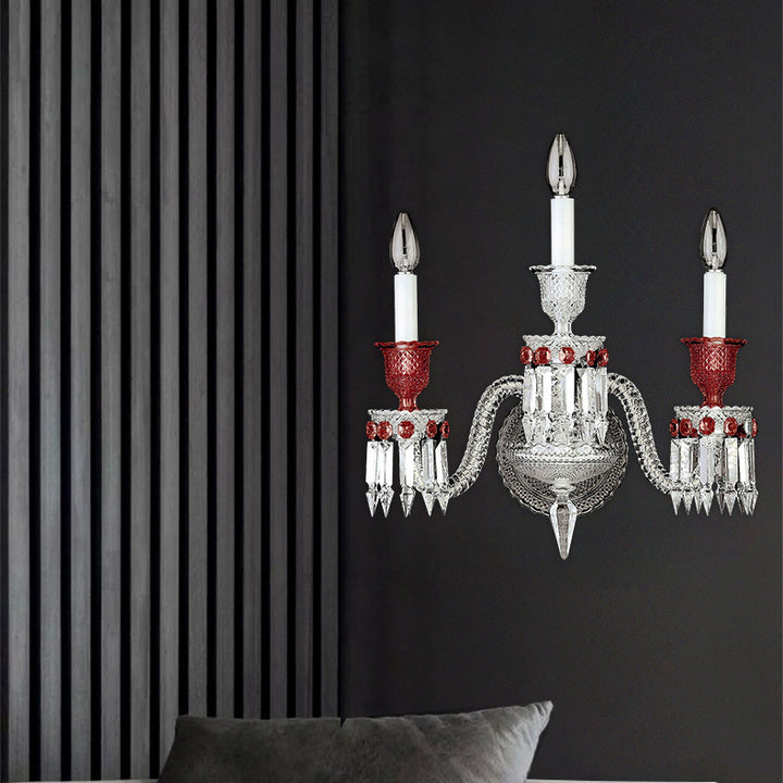 Traditionelle europäische Zylinderzweigpfeil-Kristallglas-Wandleuchterlampe mit 2/3 Lichtern für Wohnzimmer 