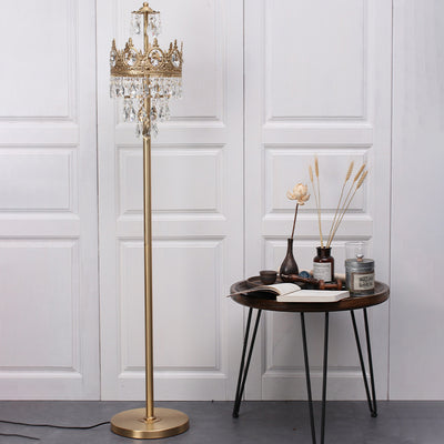 Traditionelle Luxus Kupfer Messing Kristall Krone Anhänger 3-Licht Stehlampe für Schlafzimmer 