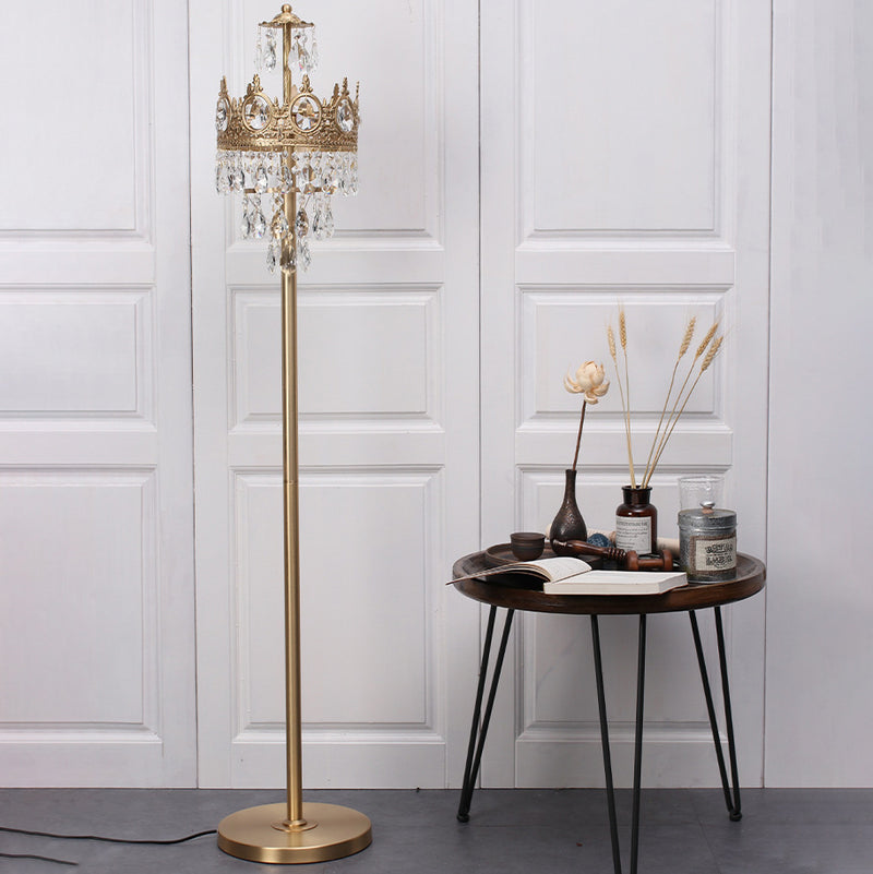 Traditionelle Luxus Kupfer Messing Kristall Krone Anhänger 3-Licht Stehlampe für Schlafzimmer 