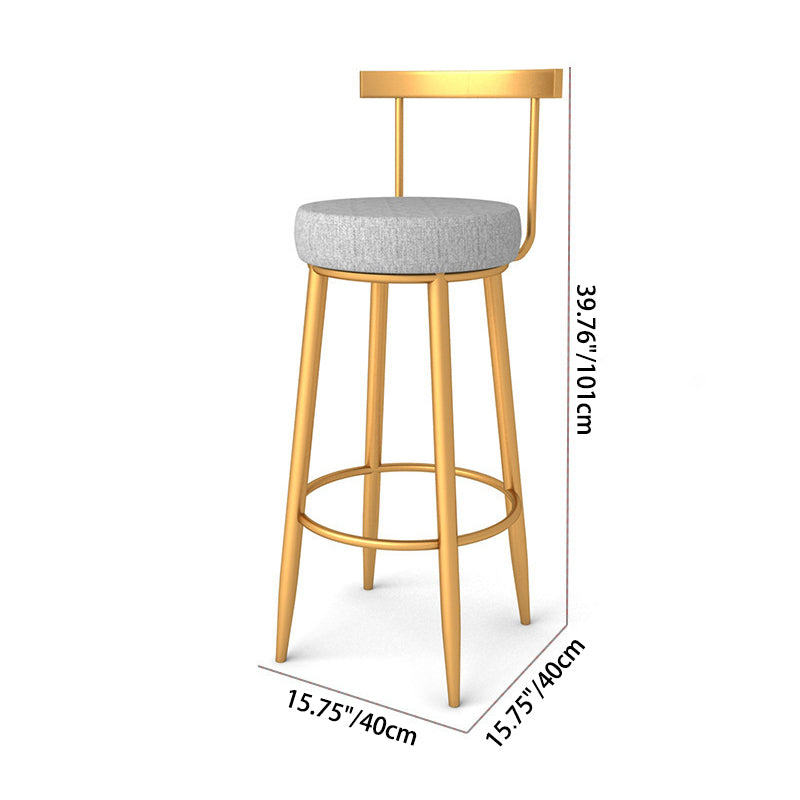 Moderner minimalistischer Barhocker aus Eisen mit Stoffpolster, runder Sitz, Rückenlehne und Fußstütze für die Küche 
