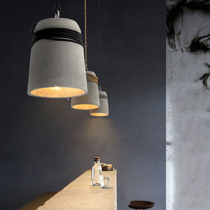 Zeitgenössische industrielle Zylinder-Zement-Pendelleuchte mit 1 Licht für Wohnzimmer 
