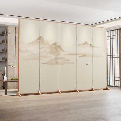 Traditional Chinese Rectangular Fir Wood Solid Wood Plywood Cotton Canvas Room Divider For Living Room