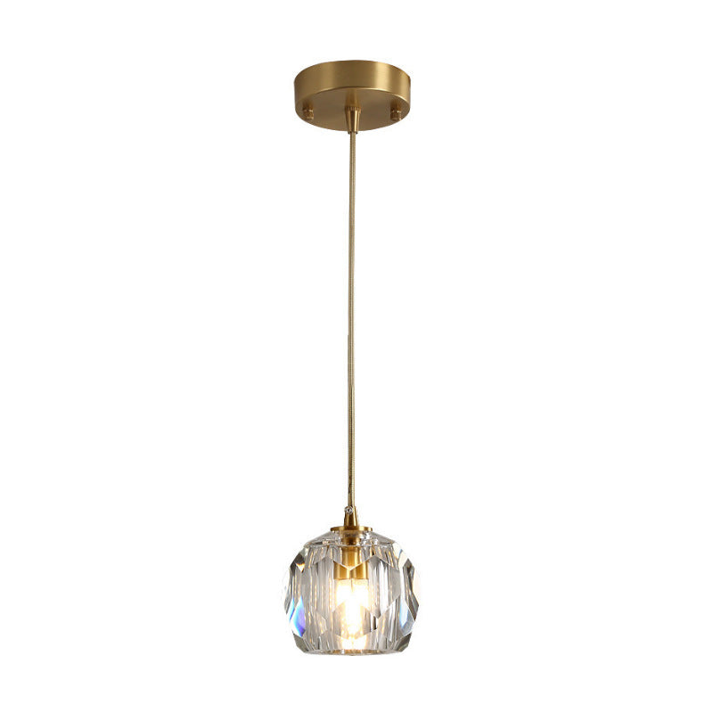 Moderne Luxe Radiant Clear Crystal Ball Copper Suspension Luminaire 1 Lumière Pour Salon 