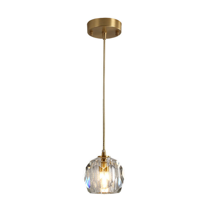Moderne Luxe Radiant Clear Crystal Ball Copper Suspension Luminaire 1 Lumière Pour Salon 