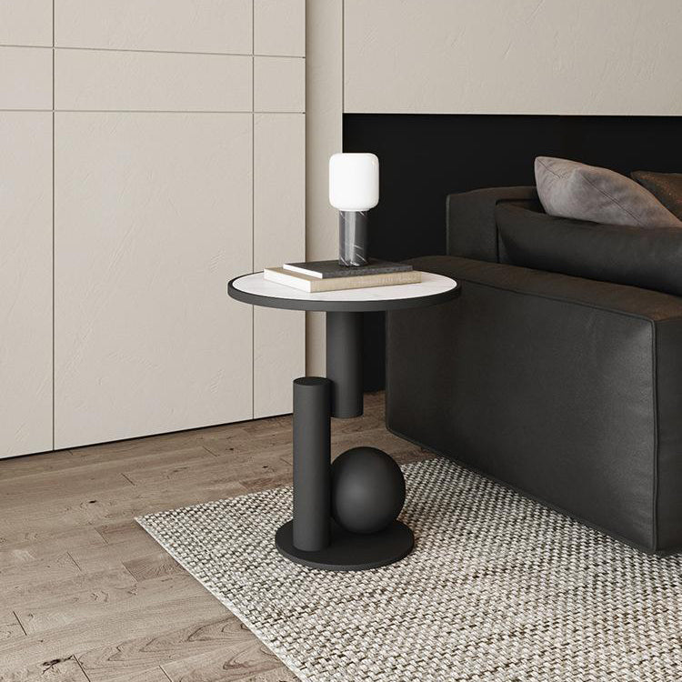 Zeitgenössischer Einfachheit Kaffeetisch mit gesintertem Stein und geometrischem Säulenfuß für das Wohnzimmer 
