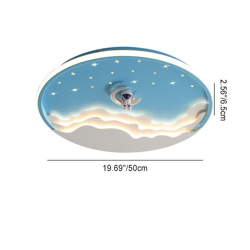 Lustre Plafonnier LED Rond Nuage Astronaute en Fer Créatif Contemporain pour Chambre d&