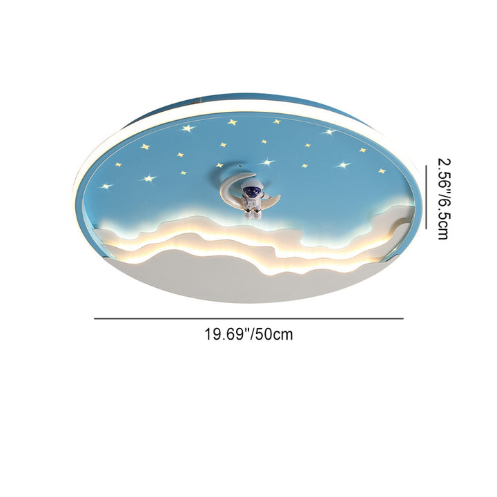 Lustre Plafonnier LED Rond Nuage Astronaute en Fer Créatif Contemporain pour Chambre d&