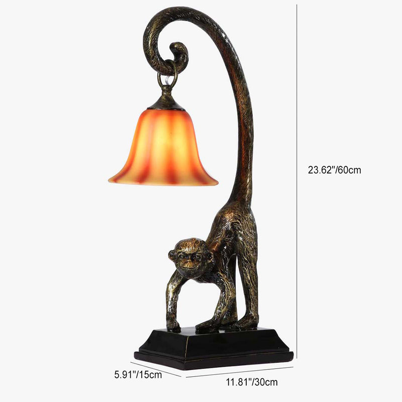 Contemporary Creative Monkey Copper Glass 1-Light Table Lamp For Bedroom