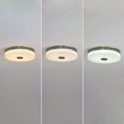 Modern Transitional Round All Copper Marble LED Flush Mount Ceiling Light For Bedroom