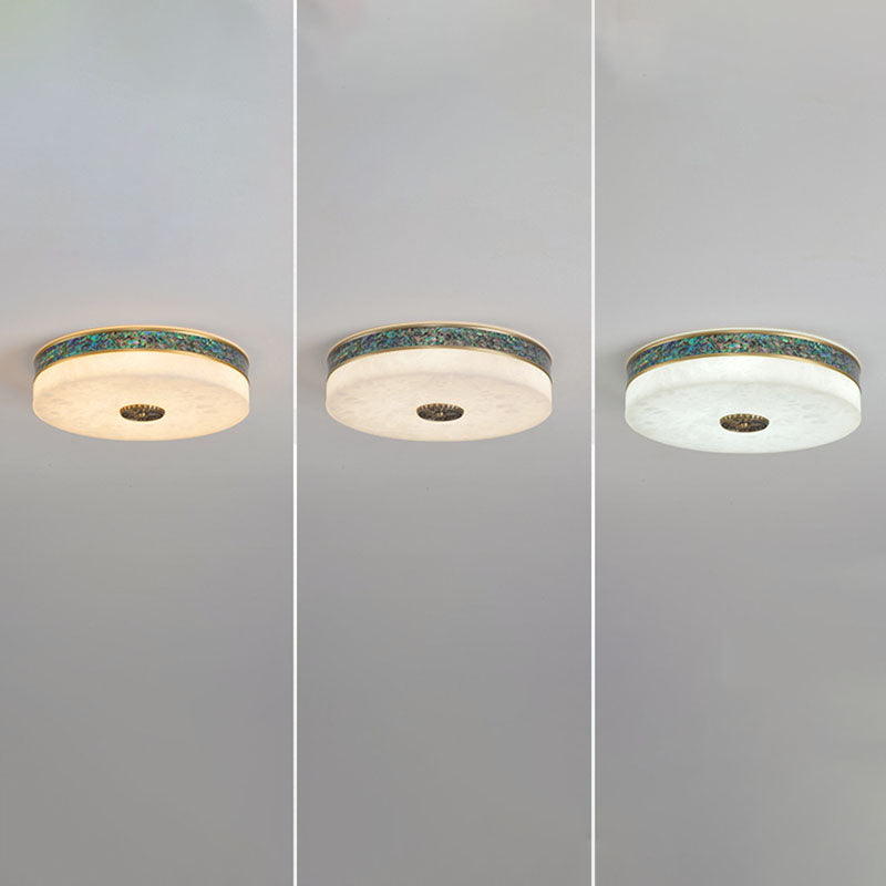 Modern Transitional Round All Copper Marble LED Flush Mount Ceiling Light For Bedroom