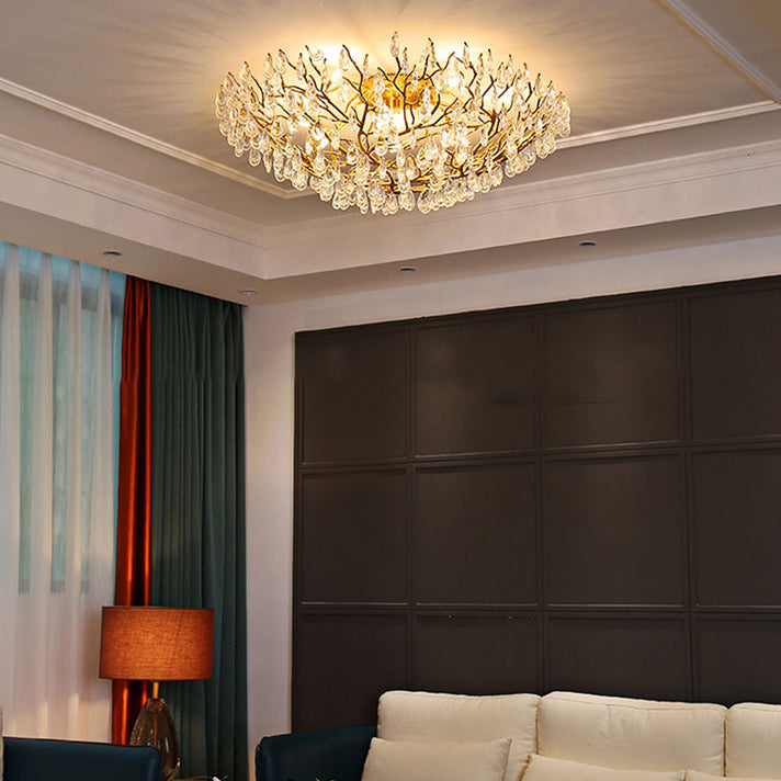 Moderne Luxus Halbrunde Dendritischen Eisen Kristall 10/12 Licht Semi-Flush Mount Deckenleuchte Für Wohnzimmer 
