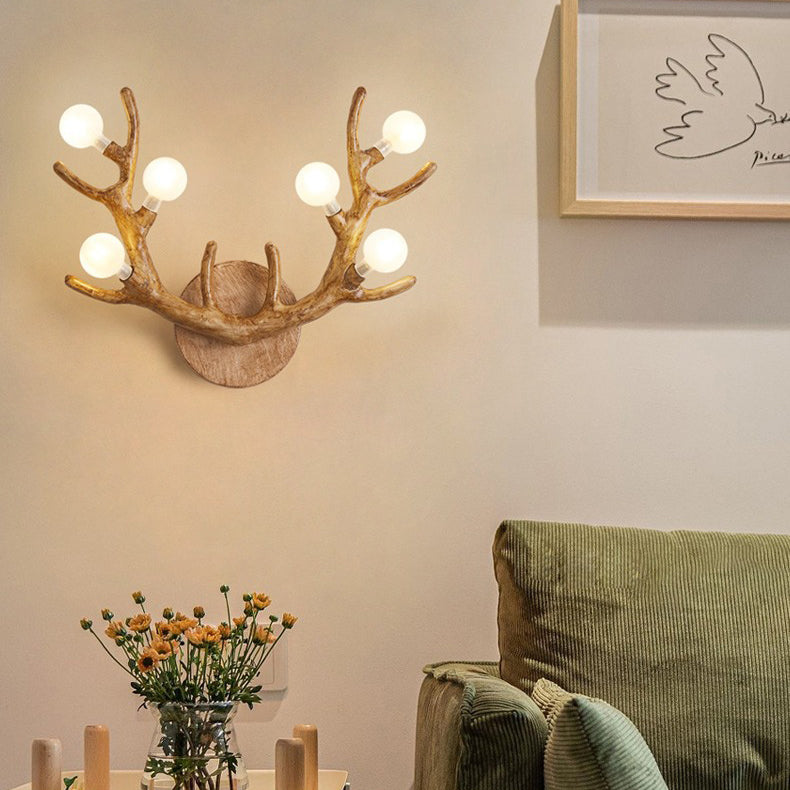 Applique murale contemporaine à 6 lumières avec abat-jour en verre et branche de résine créative pour chambre 