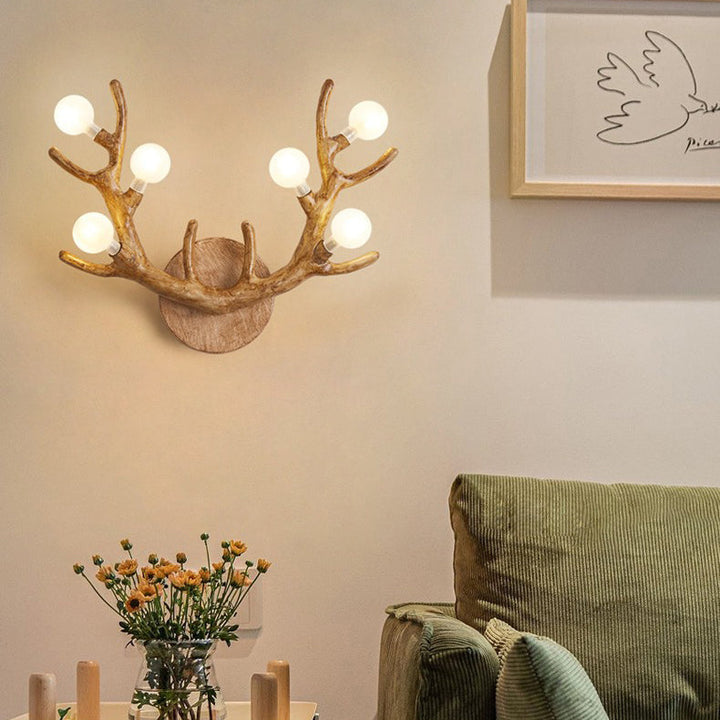 Applique murale contemporaine à 6 lumières avec abat-jour en verre et branche de résine créative pour chambre 