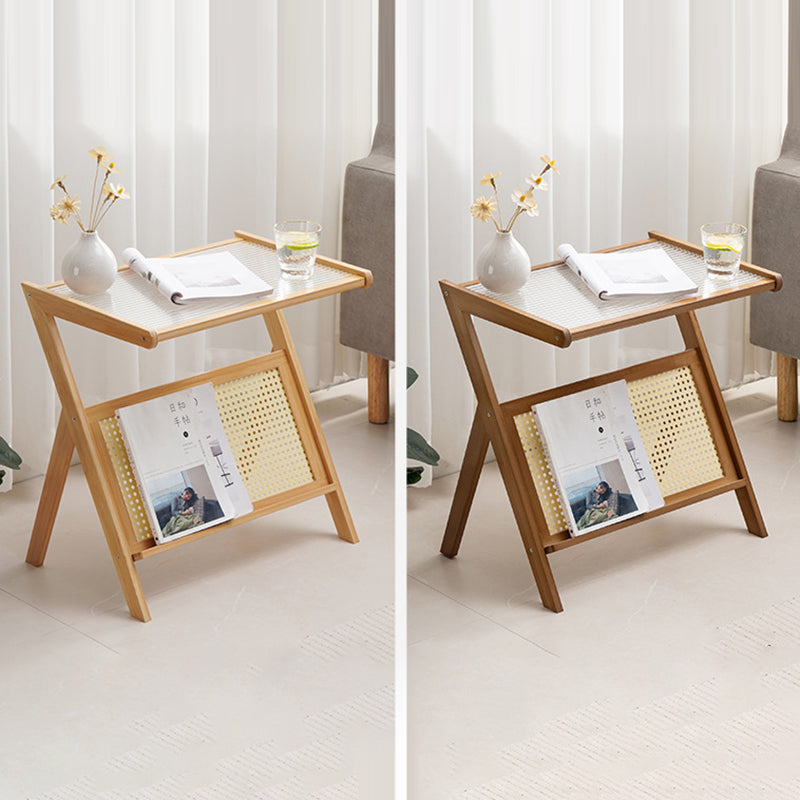 Zeitgenössischer Einfachheit Z-förmiger Glas-Bambus-Beistelltisch für das Wohnzimmer 