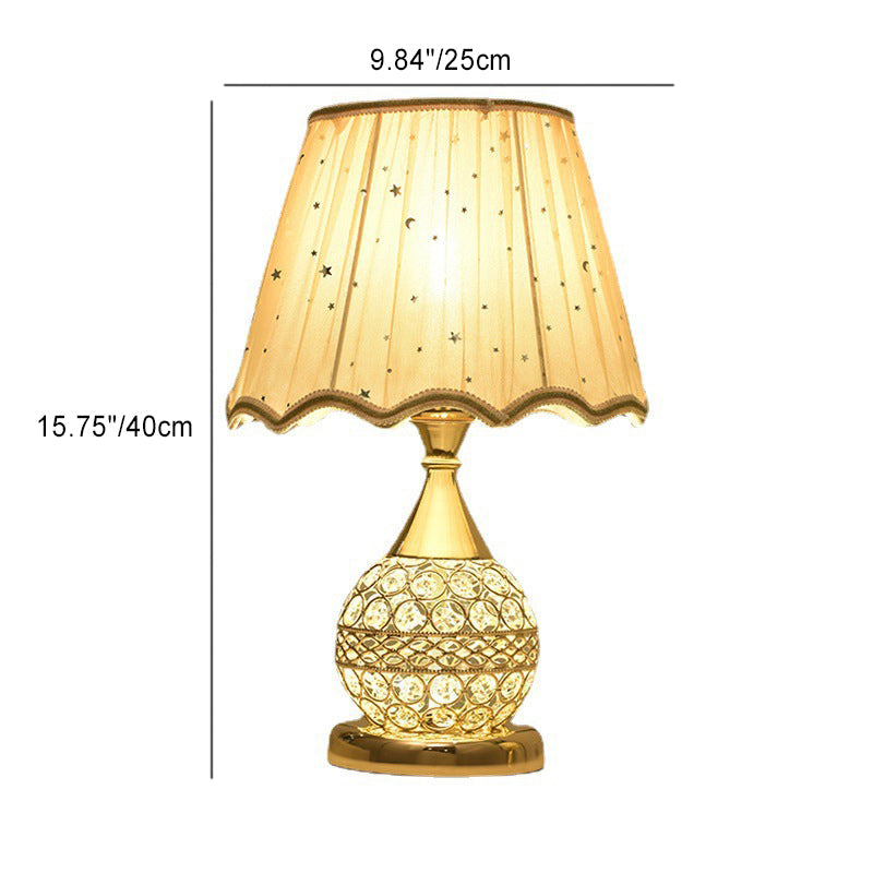 Pantalla de tela de lujo contemporánea con bola de cristal y base de hierro, lámpara de mesa de 1 luz para oficina en casa 