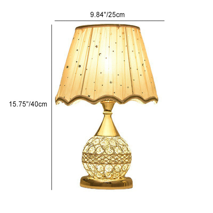 Pantalla de tela de lujo contemporánea con bola de cristal y base de hierro, lámpara de mesa de 1 luz para oficina en casa 