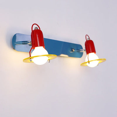 Zeitgenössische kreative kindliche bunte geometrische Eisen 2-Licht Spiegel Front Wandleuchte Lampe für Schlafzimmer 