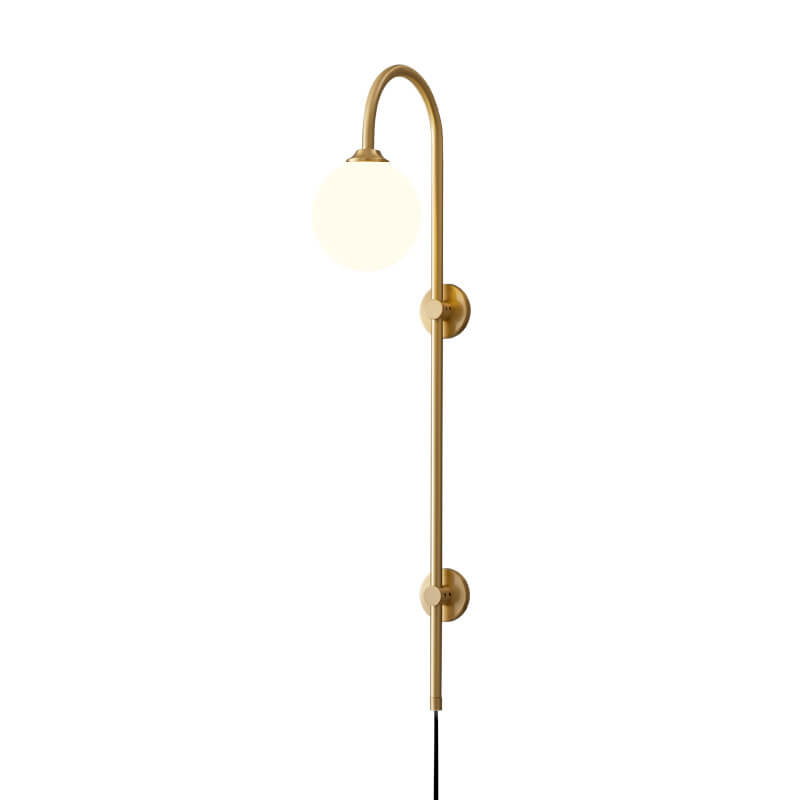 Nordic Minimalist Glass Round Ball Copper Long Pole 1-Light Wall Sconce Lamp