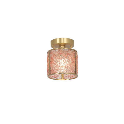 European Light Luxury Pink Crystal Cylinder Copper 1-Light Semi-Flush Mount Ceiling Light