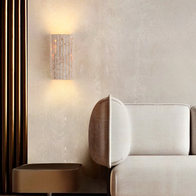Traditionelle japanische gestreifte beige Travertin-Halbkugel-LED-wasserdichte Wandleuchte für das Wohnzimmer 