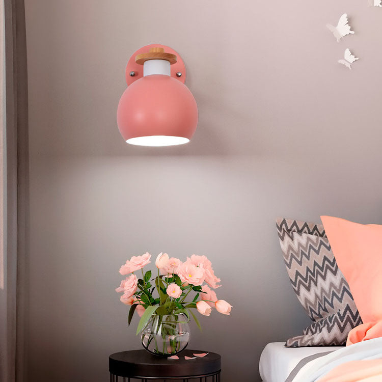 Contemporary Nordic Dome Iron Solid Wood Macaroon 1-Light Wall Sconce Lamp For Bedroom