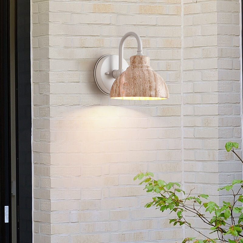 Japanischer minimalistischer gelber Travertin-Schalenform 1-Licht Wandleuchte 