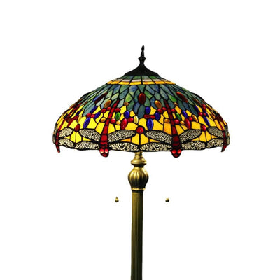 Tiffany Vintage Dragonfly Stained Glass Resin Dome 2-Light Standing Floor Lamp