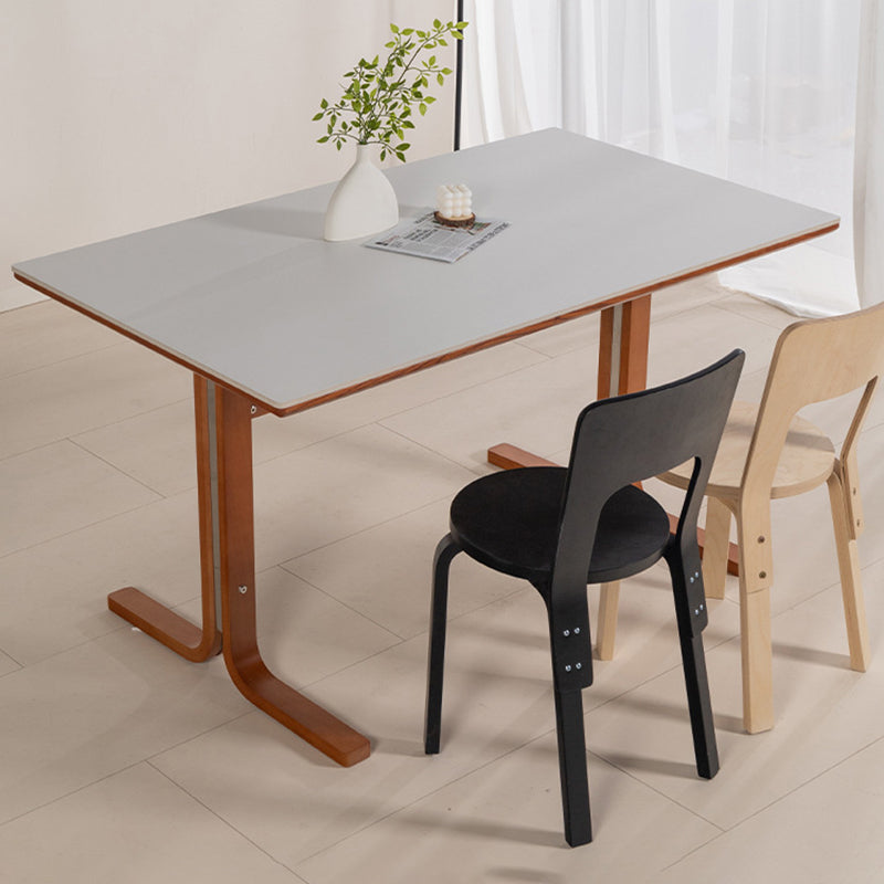 Table de salle à manger rectangulaire contemporaine rétro avec pieds incurvés en ardoise, bois et fer pour 4 places 