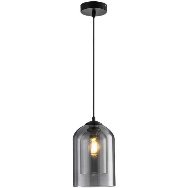 Moderne Einfachheit Zylinder Runde Glas Eisen 1-Licht Pendelleuchte für Wohnzimmer 