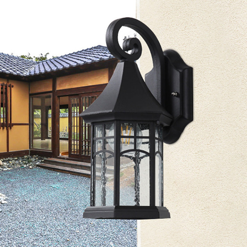 Applique murale 1 lumière avec prisme conique en verre et aluminium étanche traditionnel européen pour jardin 