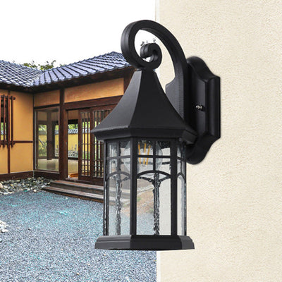Traditionelle europäische wasserdichte Aluminiumglas konische Prisma 1-Licht Wandleuchte Lampe für Garten 