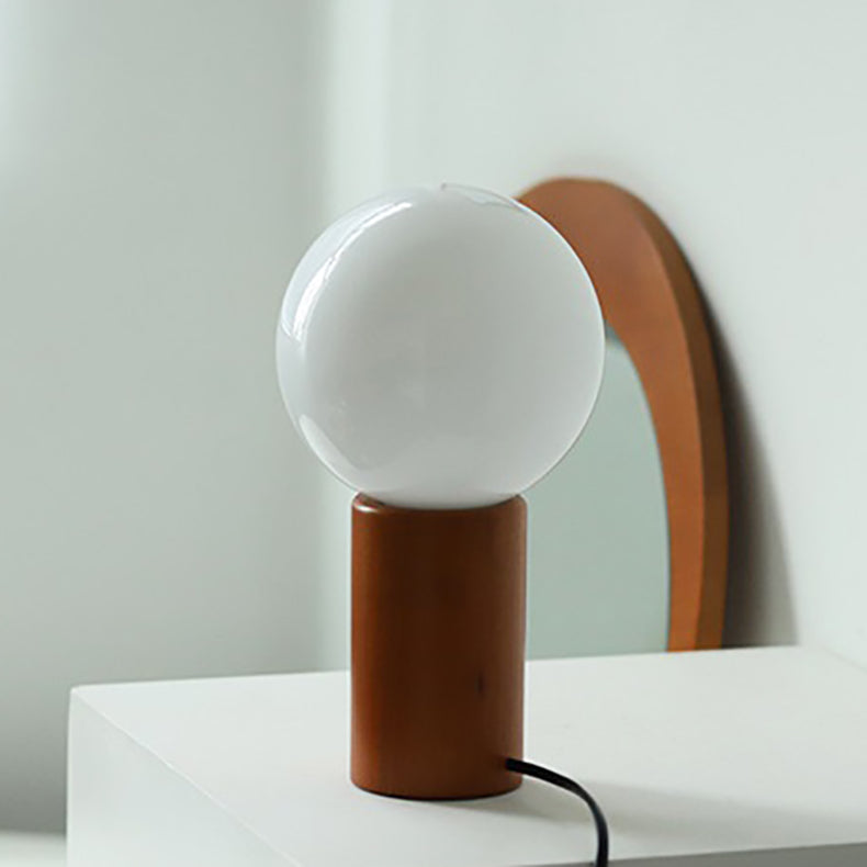 Lampe de table moderne minimaliste en verre cylindre boule ronde en bois massif à 1 lumière pour chambre 