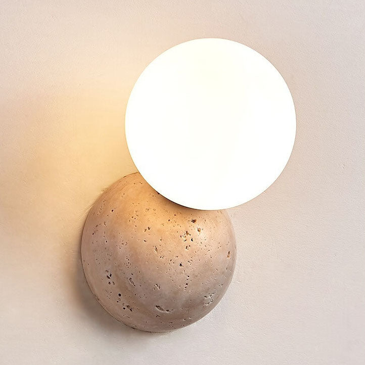 Japanese Minimalist Round Ball Stone 1-Light Wall Sconce Lamp