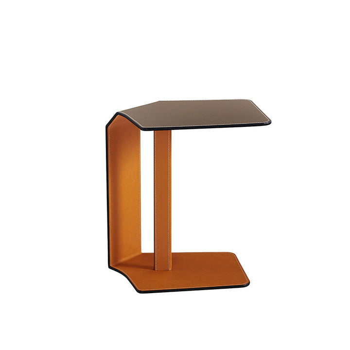 Modern Simplicity Irregular Shape Faux Saddle Leather Carbon Steel Side Table Embedded For Living Room