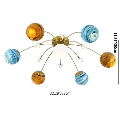 Zeitgenössische Creative Planet Kids Eisen Glas 13-Licht Semi-Flush Mount Deckenleuchte für Schlafzimmer 