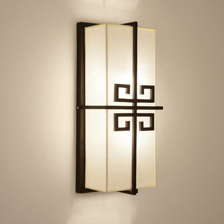 Lámpara de Aplique de Pared de 2 Luces de Tela de Hierro Rectangular Tradicional China para Sala de Estar 