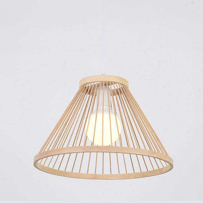 Traditionelle japanische Zen-Pendelleuchte aus Bambusgeflecht, halbkonisch, 1 Licht, für Wohnzimmer 