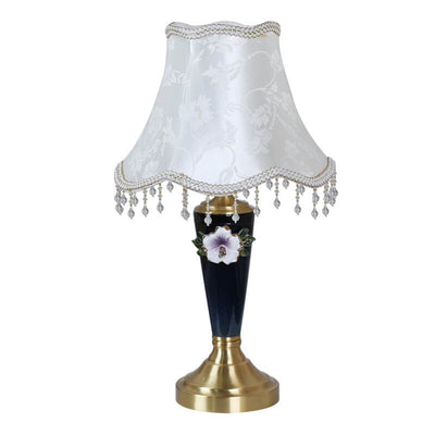 Vintage European Ceramic Floral Pleated Fabric 1-Light Table Lamp