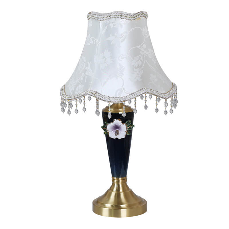 Vintage European Ceramic Floral Pleated Fabric 1-Light Table Lamp