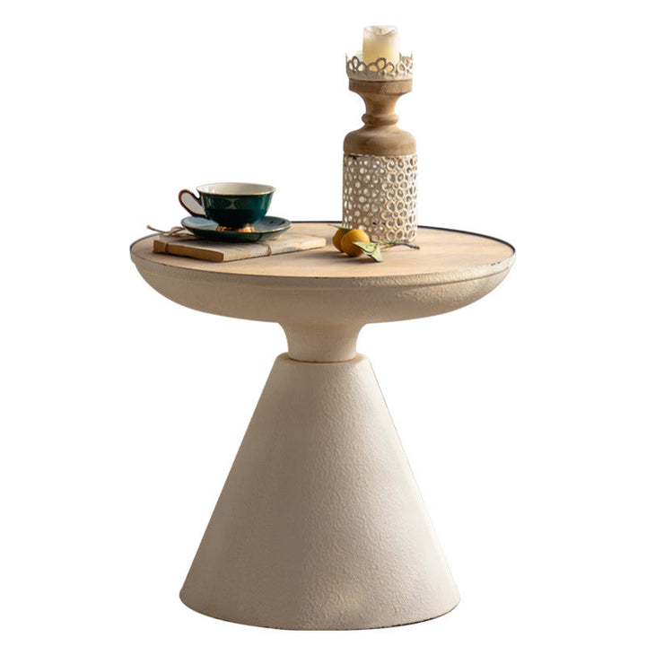 Table basse ronde traditionnelle vintage en fer et bois avec plateau à densité pour salon 