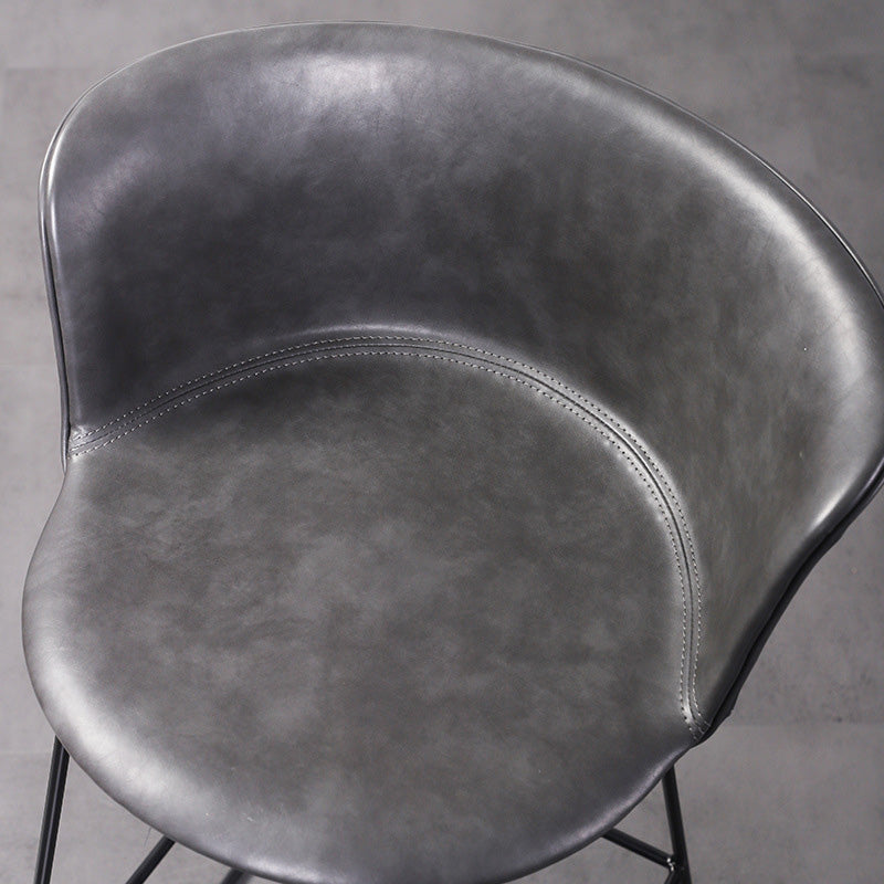 Tabouret de bar contemporain rétro carré en cuir de selle en acier inoxydable avec dossier et repose-pieds pour salle à manger 