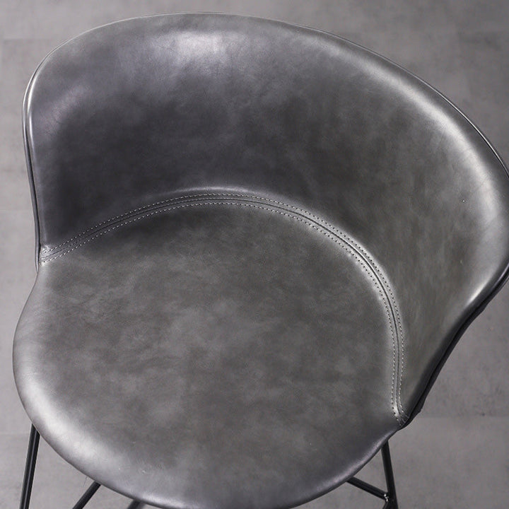 Tabouret de bar contemporain rétro carré en cuir de selle en acier inoxydable avec dossier et repose-pieds pour salle à manger 