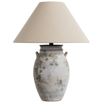 Traditionelle Vintage Keramik Stoff Metall Conic Topf 1-Licht Tischlampe für Nachttisch 