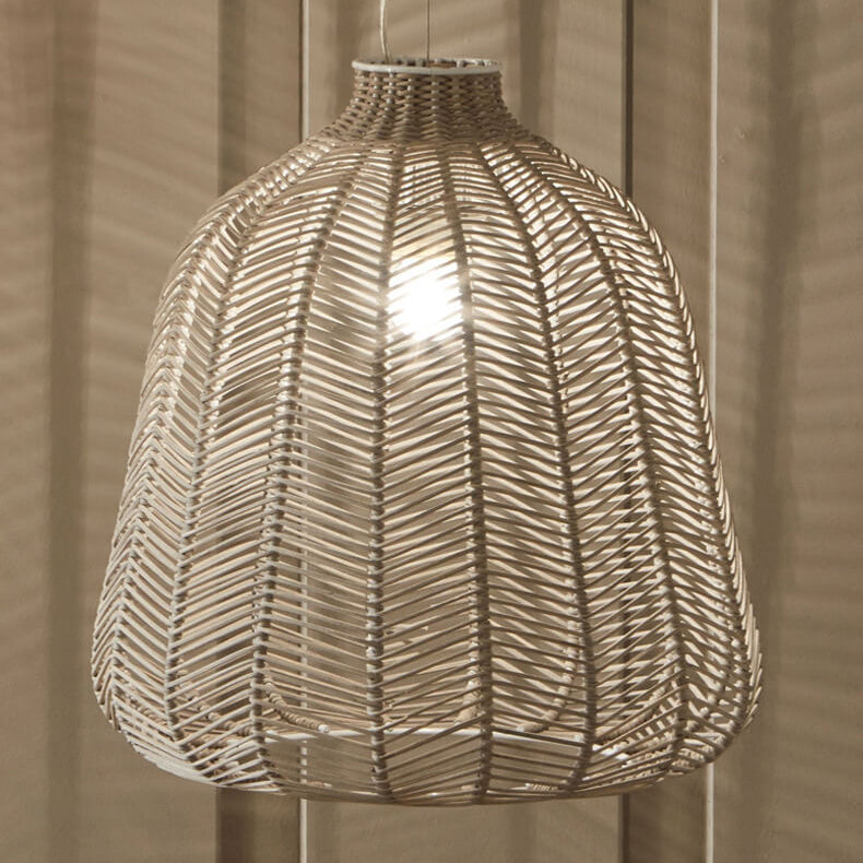 Zeitgenössische skandinavische Rattan-Webkunst, handgefertigte Beschläge, ovale 1-Licht-Pendelleuchte für das Wohnzimmer 